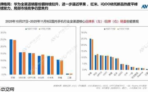 “双11”手机销量周榜出炉：苹果断层第一、华为第二