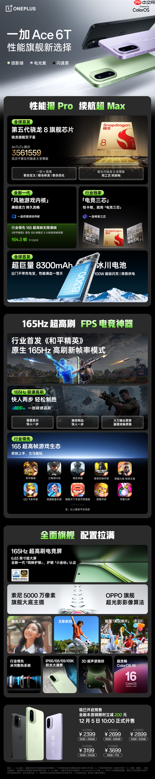一图读懂一加Ace 6T：同档最强性能手机 2399元起