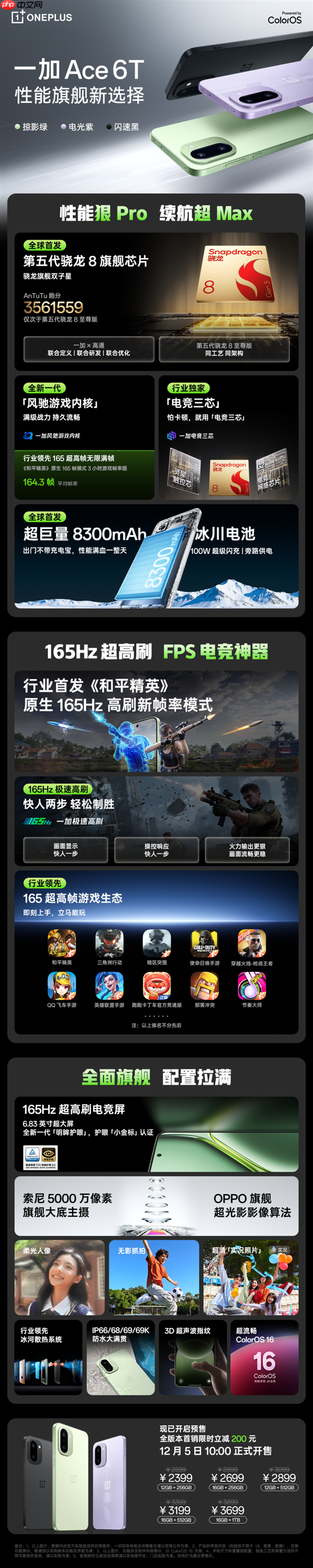 全球首款第五代骁龙8旗舰！一加Ace 6T首销：2399元起