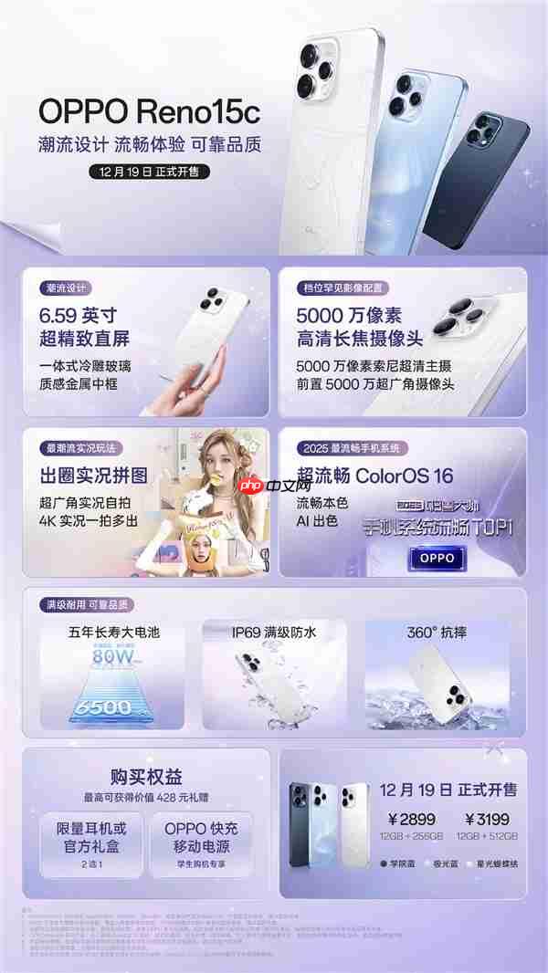 第四代骁龙7、IP69满级防水！OPPO Reno15c发布：2899元起
