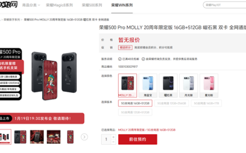 荣耀500 Pro MOLLY 20周年限定版上架预约：行业首款潮玩手机 联名天花板