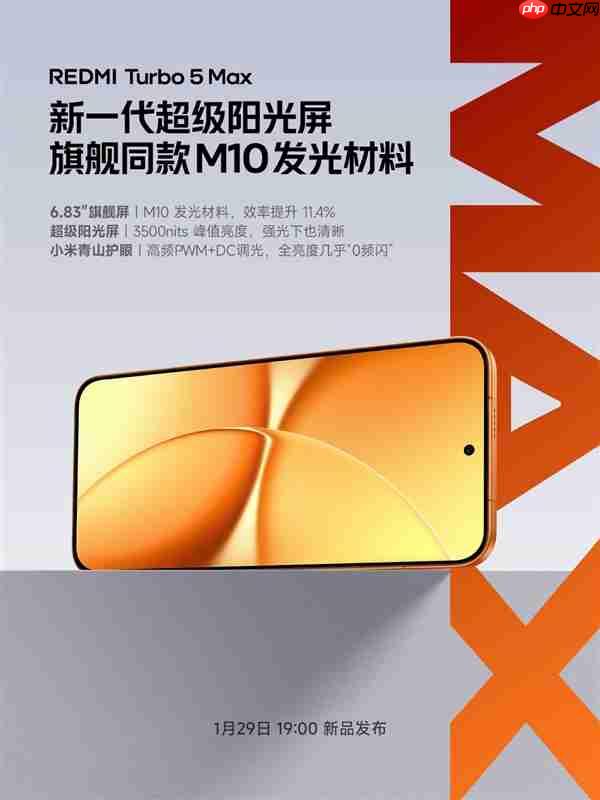 REDMI Turbo 5 Max搭载新一代超级阳光屏：6.83英寸、3500nits亮度