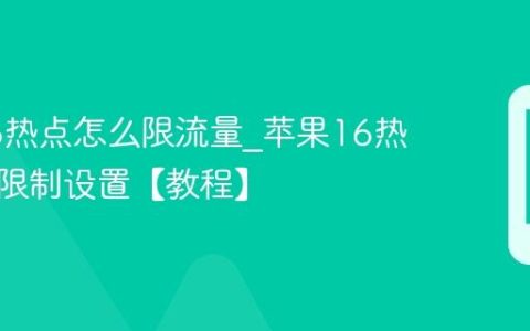 苹果16热点怎么限流量?苹果16热点流量限制设置【教程】