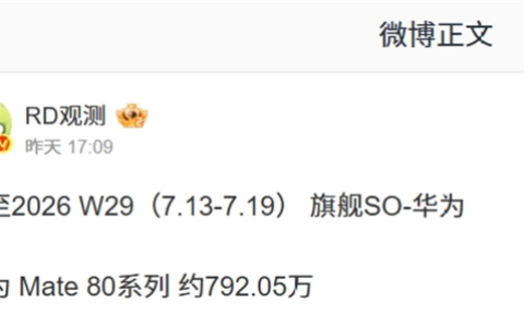 麒麟2026 9月杀到！华为Mate 80系列最新出货：累计销量快破千万台